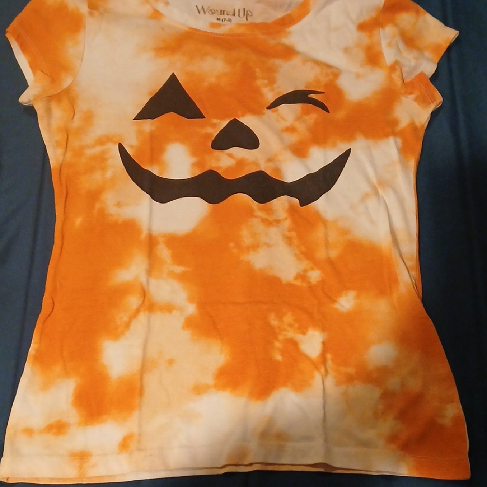 Orange Tie-Dye Pumpkin Face T-Shirt